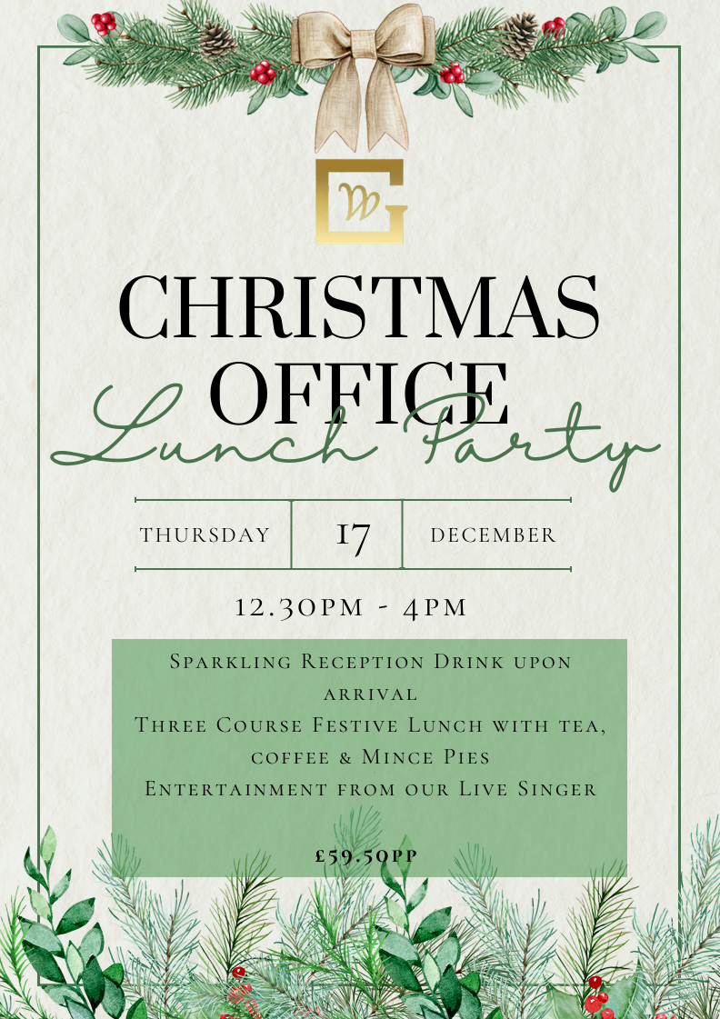 Christmas 2026 Office Lunch Party Poster Image. Christmas Office Lunch Party at Greenwoods Hotel & Spa.