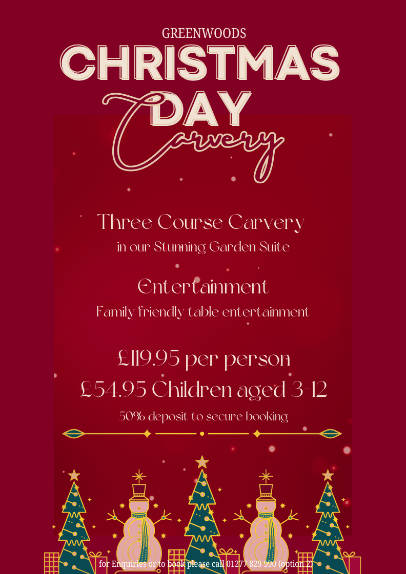 Christmas Day 2026 Garden Suite Carvery Poster Image. Christmas Day Carvery in the Garden Suite.