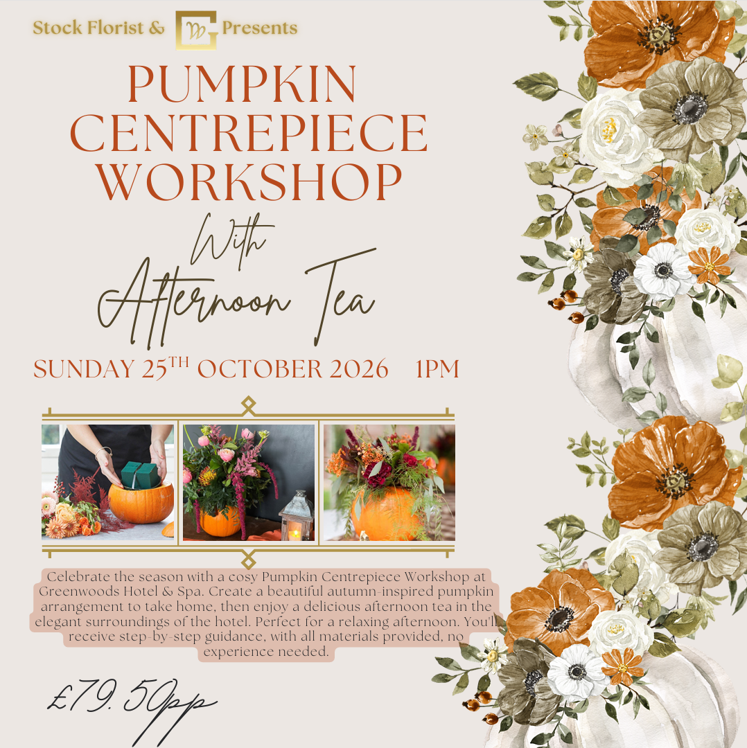 Pumpkin Centrepiece Workshop with Afternoon Tea at Greenwoods Hotel and Spa on Sunday 25 October 2026