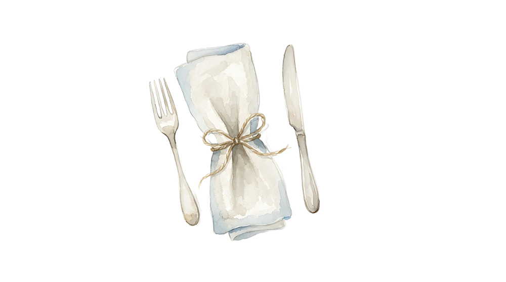 Watercolour wedding place setting illustration for the Food and Drink section at Greenwoods Hotel & Spa in Essex.